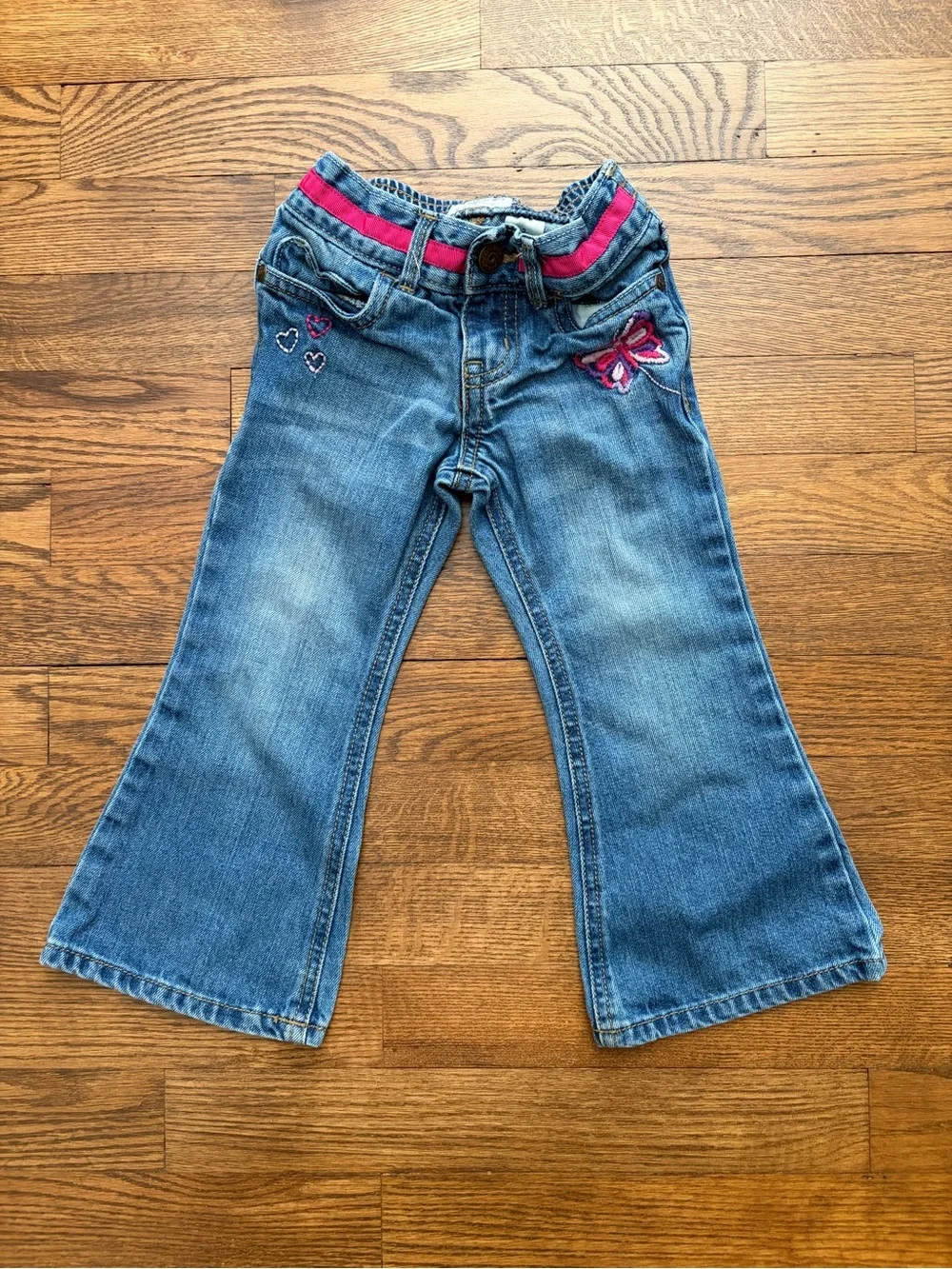 OshKosh B'gosh Toddler Size 2 Embroidered Denim Flared Jeans Butterfly Pink